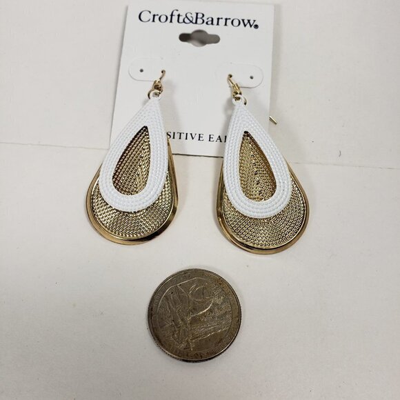 Croft & Barrow Gold tone & White Hoop 2.25" Drop Earrings | 2/$30 | Jewelry - Picture 8 of 9